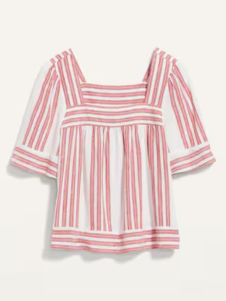 Oversized Striped Linen-Blend Square-Neck Top for Women | Old Navy (US)