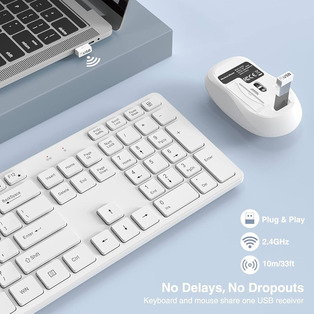 Wireless Keyboard and Mouse, WisFox 2.4GHz Full-Size Silent Keyboard with Numeric Keypad, Long Ba... | Amazon (US)