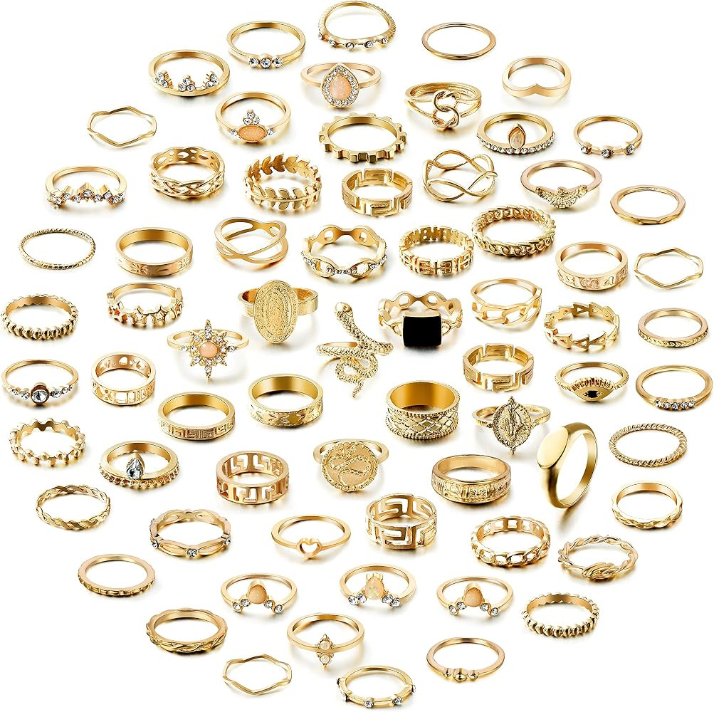 PANTIDE 67Pcs Vintage Knuckle Rings Set Stackable Finger Rings Midi Rings for Women Bohemian Hollow  | Amazon (US)