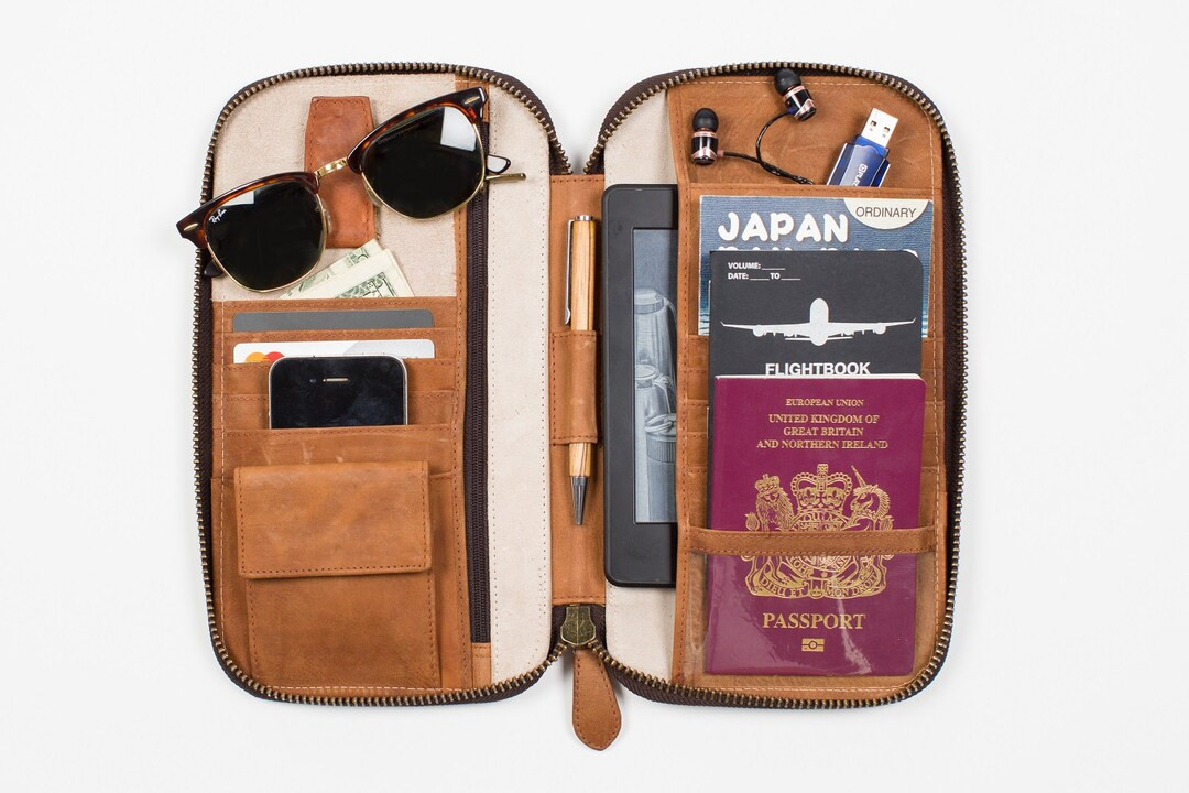 LEATHER TRAVEL WALLET Personalized small Passport Holder Folio Portfolio Zip Closure Secure Docum... | Etsy (US)