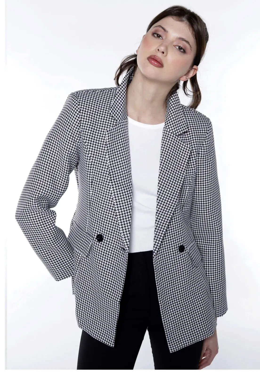 Blazer Feminino Preto Alfaiataria Xadrez Pied de Poule Sob | Dafiti (BR)
