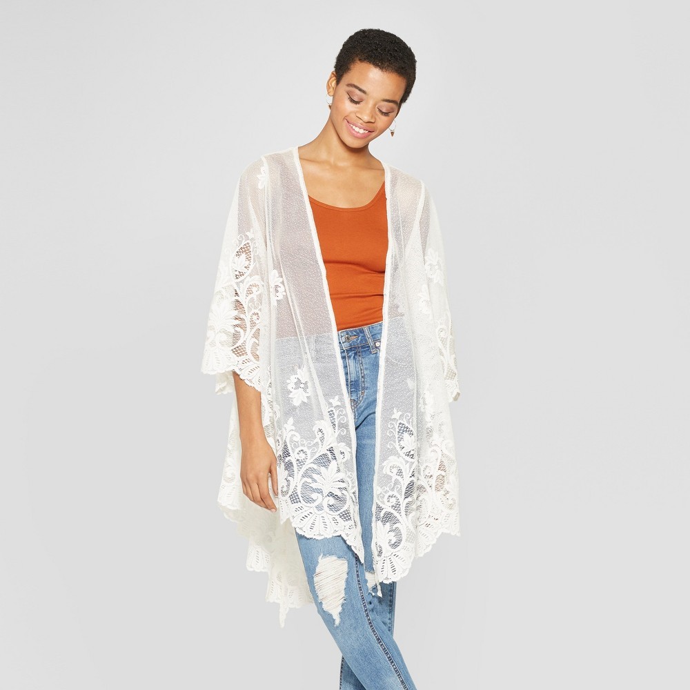Women's 3/4 Sleeve Lace Kimono - Xhilaration White L, Size: Small | Target