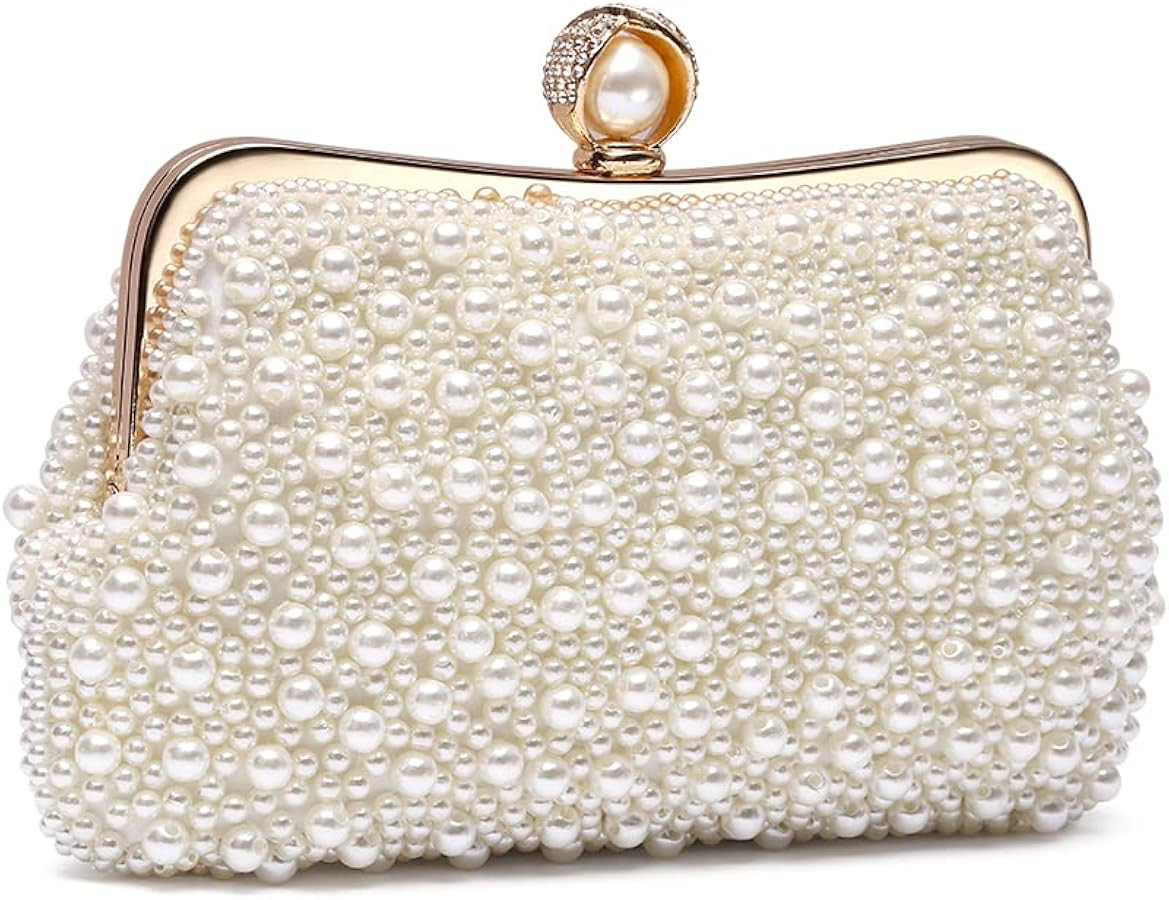 Womens Clutch Evening Bags Full Beaded Artificial Pearls Handbag for Wedding Bridal Parites Prom | Amazon (US)