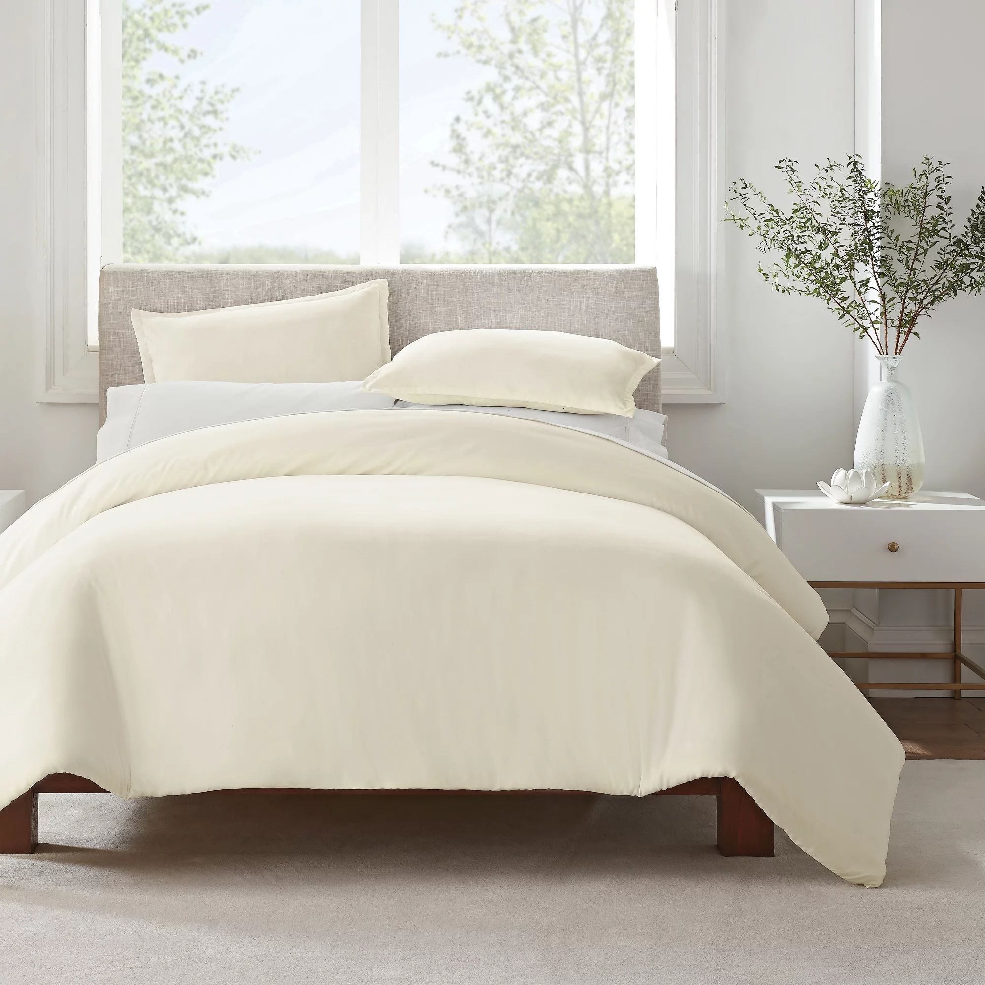 Serta Simply Clean 3-Piece Solid Duvet Set, Off-White, King | Walmart (US)