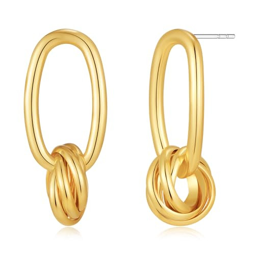 Amazon.com: Dainty Drop Dangle Earrings for Women 14K Gold Plated Paperclip Earrings Knot Danglin... | Amazon (US)