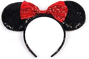 WLFY Mickey Mouse Minnie Mouse Sequin Ears Headbands Butterfly Glitter Hairband (Sequin red) | Amazon (US)