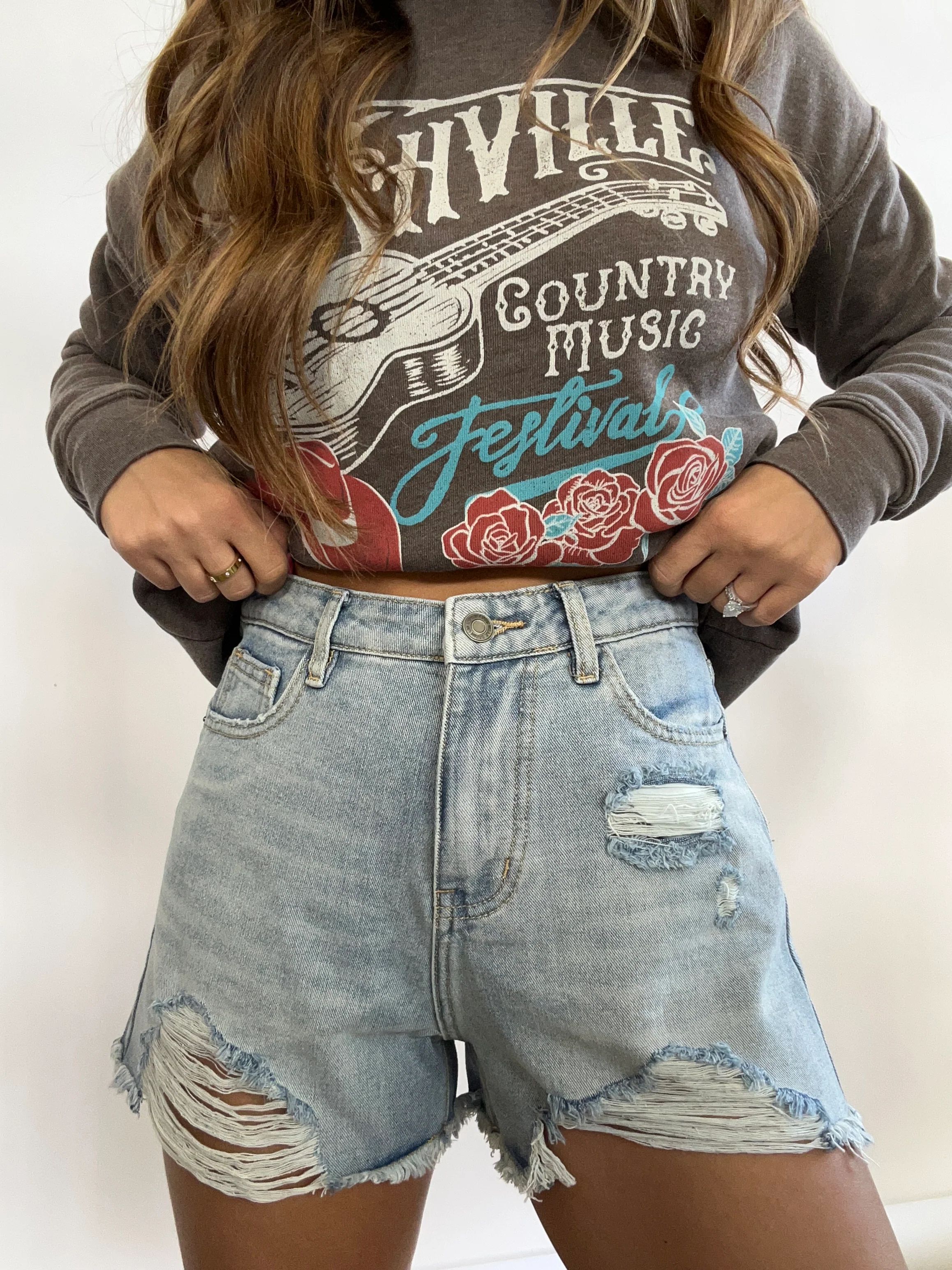 Briley High Rise Distressed Wide Leg Denim Shorts | Willow Boutique