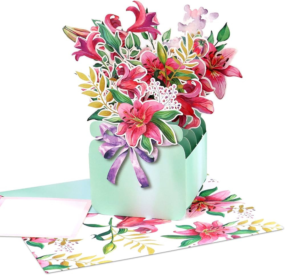 Giiffu Pop-Up Thank You Cards, Lilies Flower Bouquet Birthday Gift Card Thinking of You for Women... | Amazon (US)