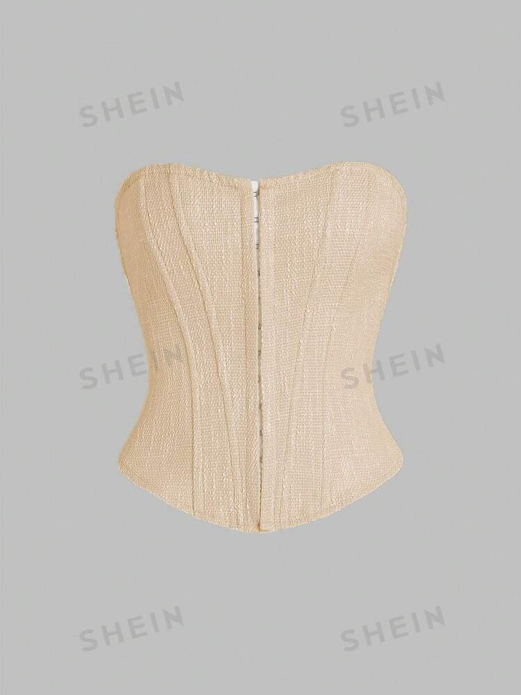 SHEIN MOD Solid Color Asymmetrical Hem Bandeau Corset Top With Fishbone And Sleeveless Design | SHEIN