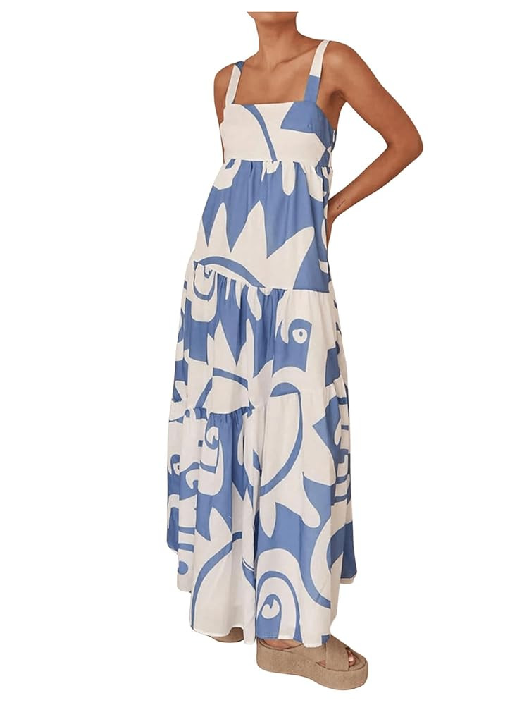 SHENHE Women's Boho Maxi Dress Printed Tiered Ruffle Flowy Sundress Summer Afternoon Tea Dresses | Amazon (US)