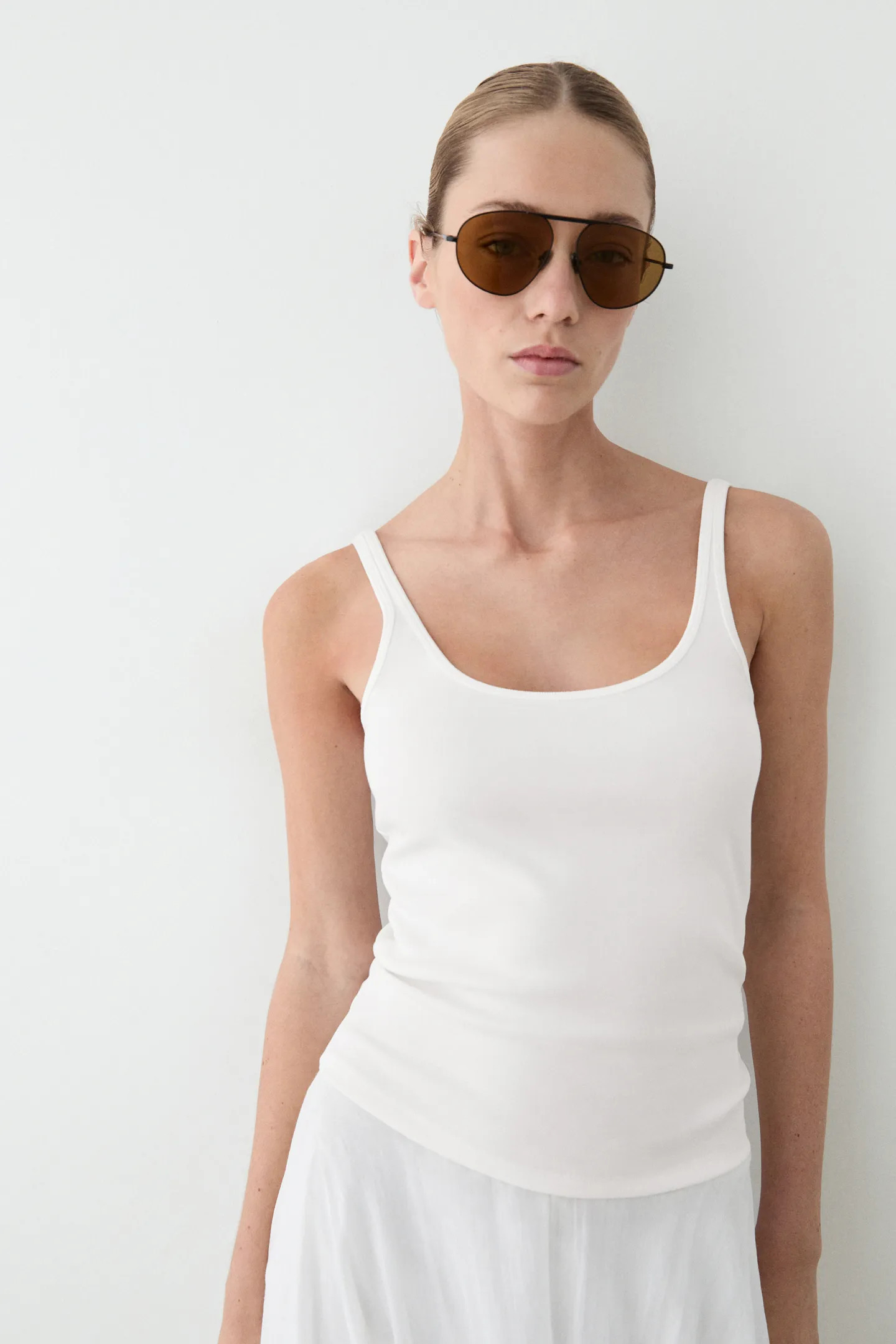 Strappy cotton blend top | Massimo Dutti UK