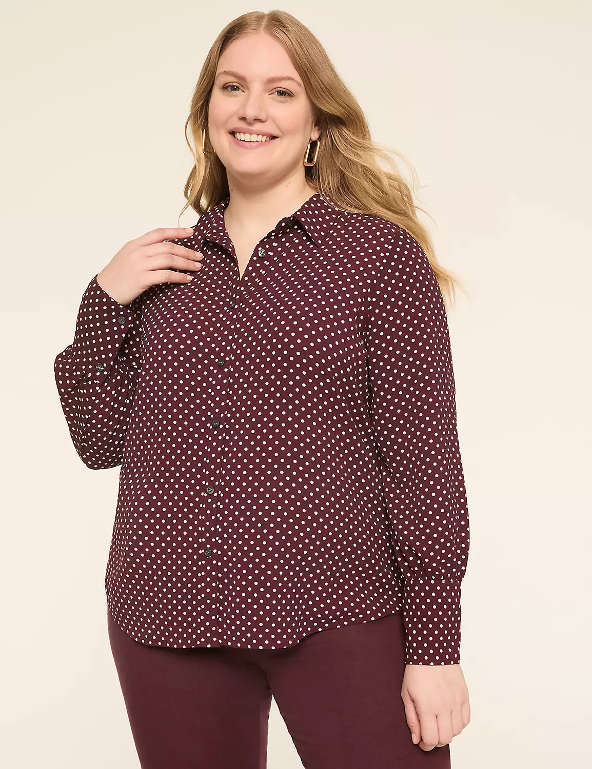 Long-Sleeve Collared Button-Down Blouse | LaneBryant | Lane Bryant (US)