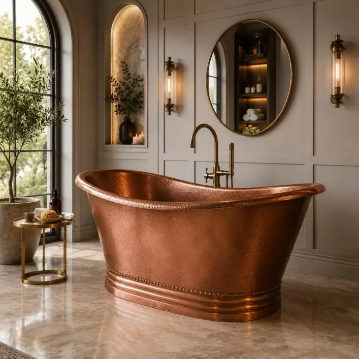 Harlow Copper Freestanding Double Slipper Bathtub - Medium Copper | Vintage Tub & Bath