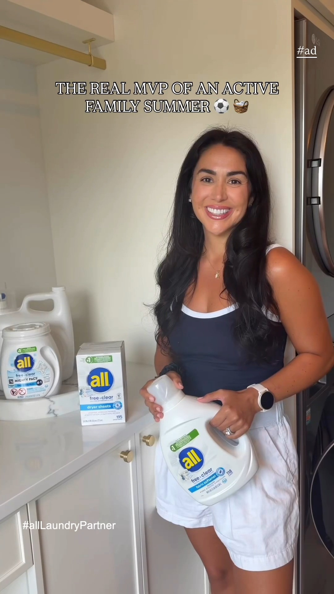 #AD There’s nothing better than the feeling of a full reset after a busy summer day ☀️⚽️ Between workouts, outdoor play, and nonstop family activities, laundry is basically running 24/7 over here 😂 I’ve been reaching for @all_laundry free clear because it’s 100% free of dyes and perfumes and provides a powerful clean that’s gentle on skin. You can find it at @target 🤍 https://on.ltk.com/+ZKii9iIlBZLRRO3QXeieig #TargetPartner #allLaundryPartner #sensitiveskin #skincare #laundry 

 #LTKmomlife #LTKmorningroutine #LTKActive