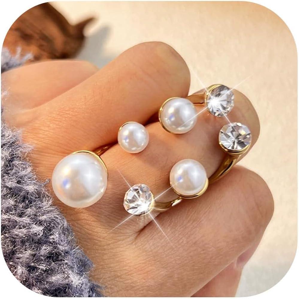 Roe Dolph Pearl Ring Dainty Pearl Rings for Women Open Adjustable Statement Stackable Rings for W... | Amazon (US)