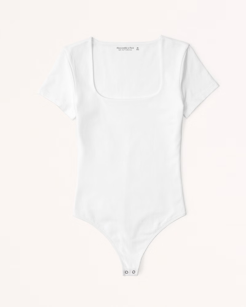 Short-Sleeve Cotton-Blend Seamless Fabric Squareneck Bodysuit | Abercrombie & Fitch (US)