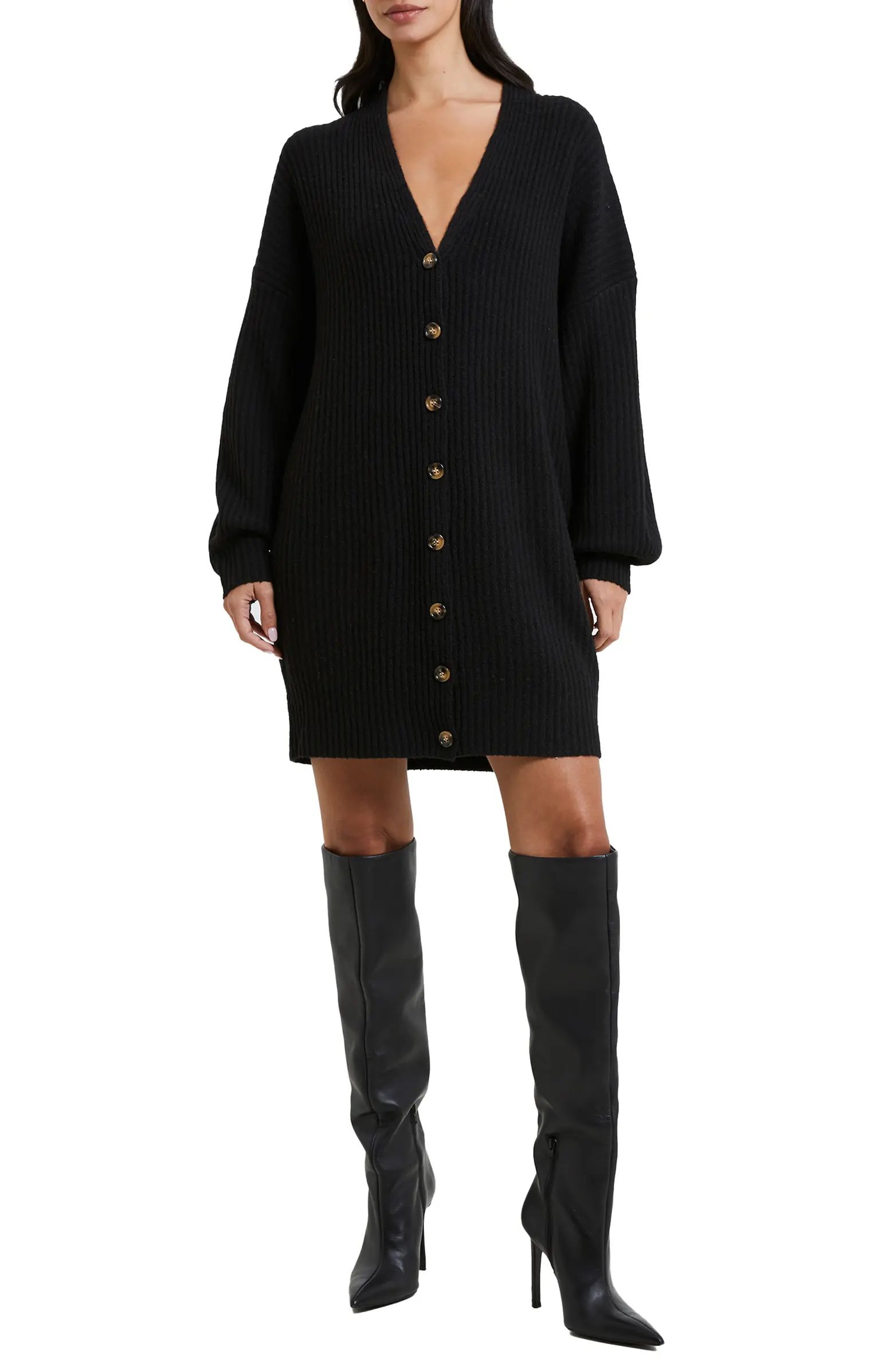 French Connection Babysoft Rib Button Front Long Sleeve Sweater Dress | Nordstrom | Nordstrom