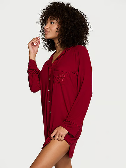 Modal Soft Bow Button-Front Sleepshirt, Red, XS - Women's Sleepshirts - Victoria's Secret | Victoria's Secret (US / CA )