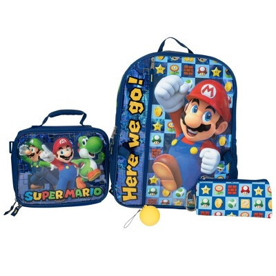 Super Mario Bros. 5 PC Backpack Set for Boys & Girls, Kids 16" School Bag with Front Zip Pocket, Blue | Target