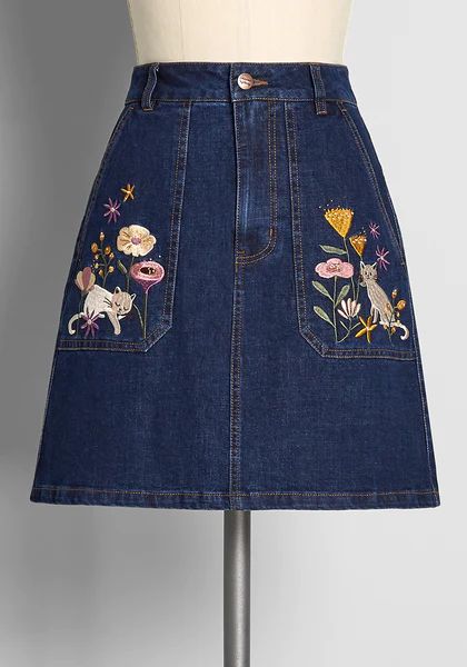 ModCloth x Princess Highway Embroidered Denim Mini Skirt | ModCloth