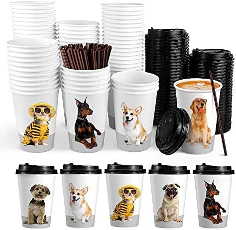 72 Sets Disposable Coffee Cups with Lids, White Brown To Go Paper Cups, 16 Ounce Hot Drink Cups w... | Amazon (US)