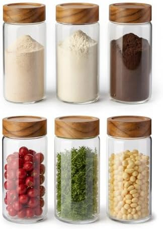 6 -Piece 13 oz Food-Grade Glass Mason Jars with Acacia Wood Lids, Sealable Waterproof, Transparen... | Amazon (US)