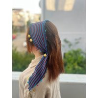 Burgundy Blue Black Sea Bandana - Nautical-Themed Crochet Headscarf With Beaded Edges, Boho Festival Accessory | Etsy (US)