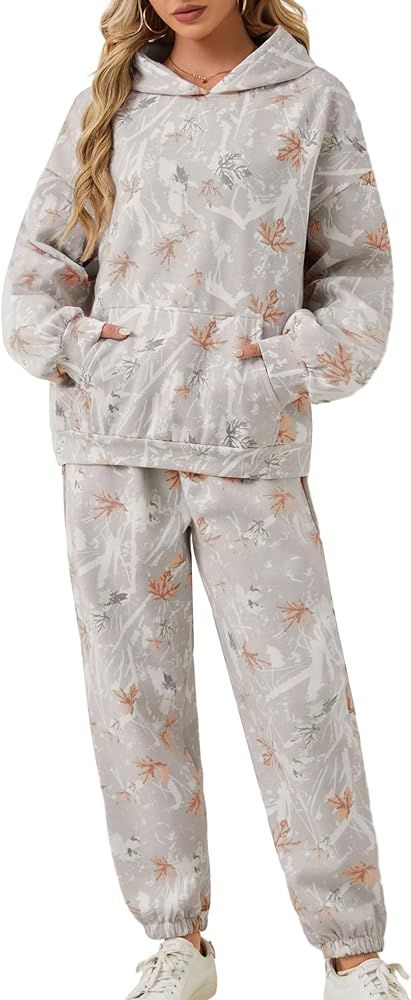 Eutten Camo Sweatsuits for Women Set 2 Piece Camo Hoodies Maple Leaf Print Oversized Sweatshirt L... | Amazon (US)