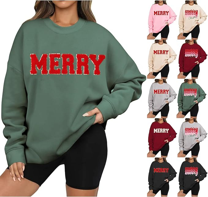 Christmas Sweatshirts for Women Oversized Pullover Sweatshirt Long Sleeve Christmas Graphic Tees ... | Amazon (US)