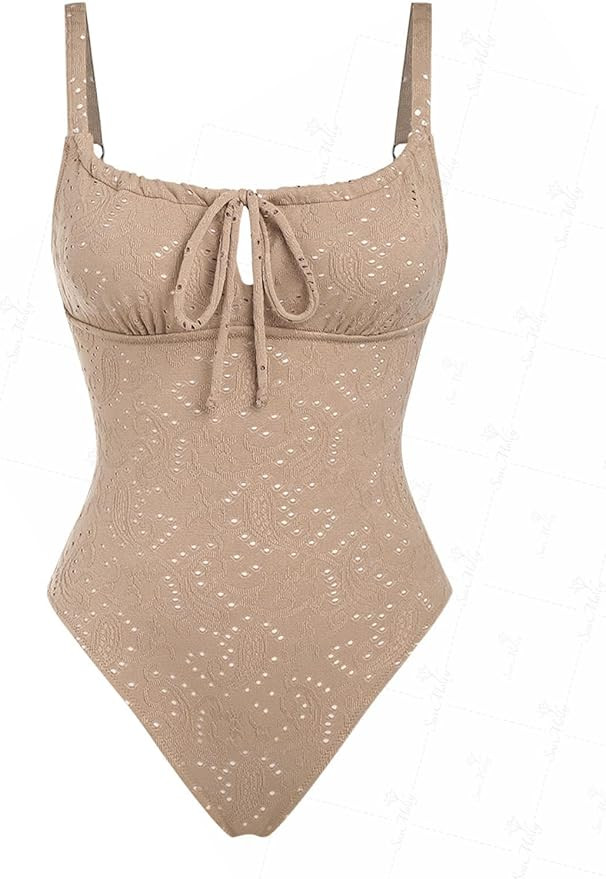 seamoly Blue Gingham Tie Around Criss Cross Backless Plunging Neck One-Piece Swimsuit | Amazon (US)