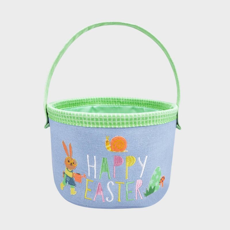 Round Canvas Embroidery 'Happy Easter' Decorative Basket Blue Base - Spritz™ | Target