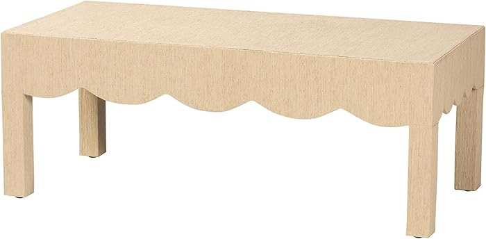 Bali & pari Mason Natural Grasscloth Coffee Table - Rectangular Accent Table with Scalloped Apron... | Amazon (US)