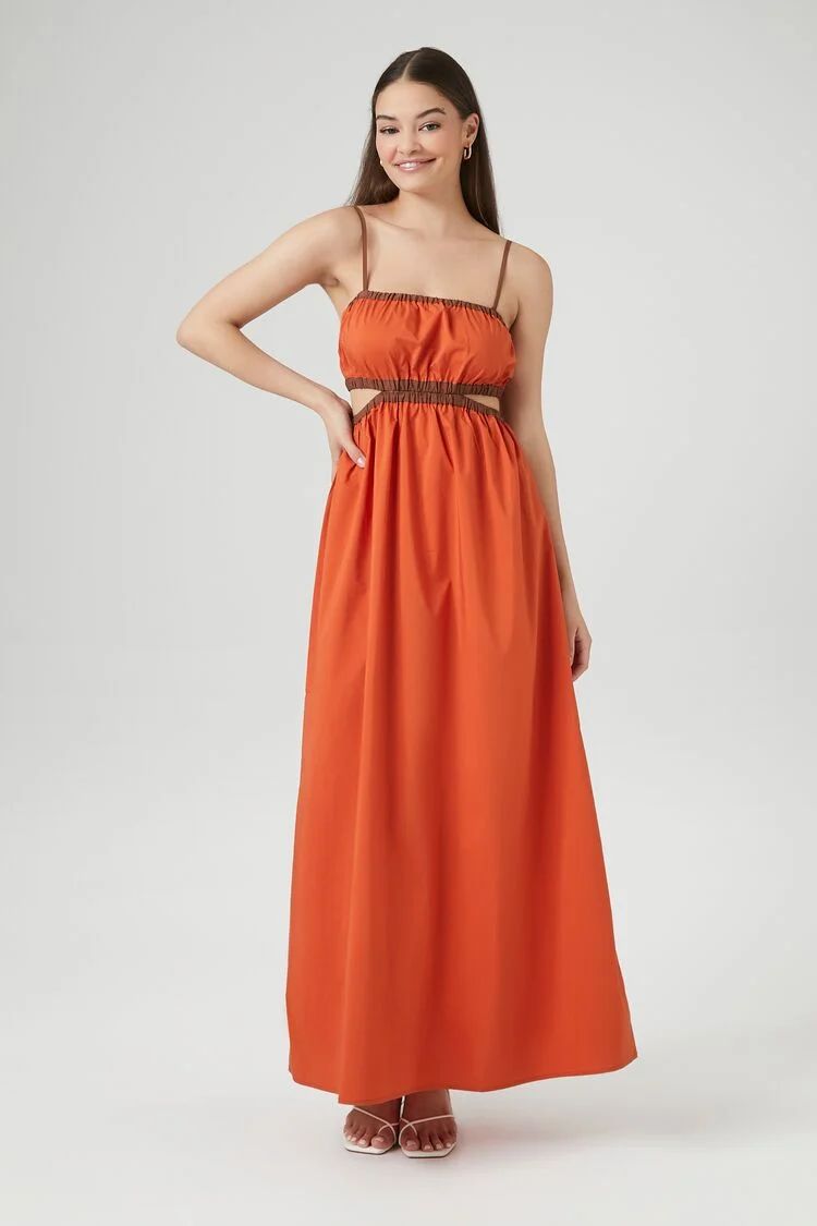 Women's Cutout Cami Maxi Dress in Sunset/Brown, XS | Forever 21 (US)