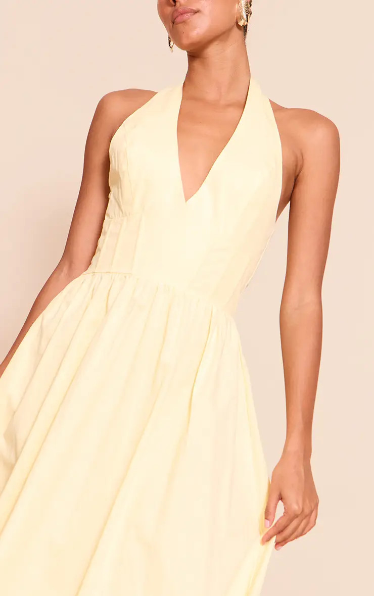 Lemon Woven Halterneck Sleeveless Midaxi Dress | PrettyLittleThing UK