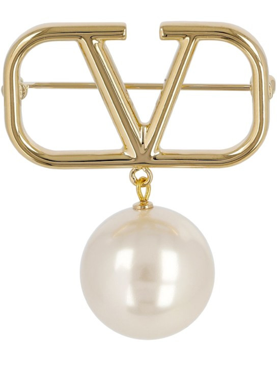 V Logo Signature faux pearl brooch | Luisaviaroma
