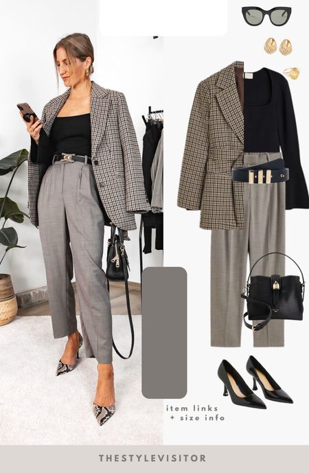 Work outfit with ankle length check pants and check blazer. I love the top it’s so flattering, picked up xs and fits so if you’re petite you can size down. Read the size guide/size reviews to pick the right size.

Leave a 🖤 if you want to see more work outfits like this

#workoutfits #taupe #work trousers #black top #knit top #office outfit #office look 

#LTKstyletip #LTKworkwear #LTKSeasonal