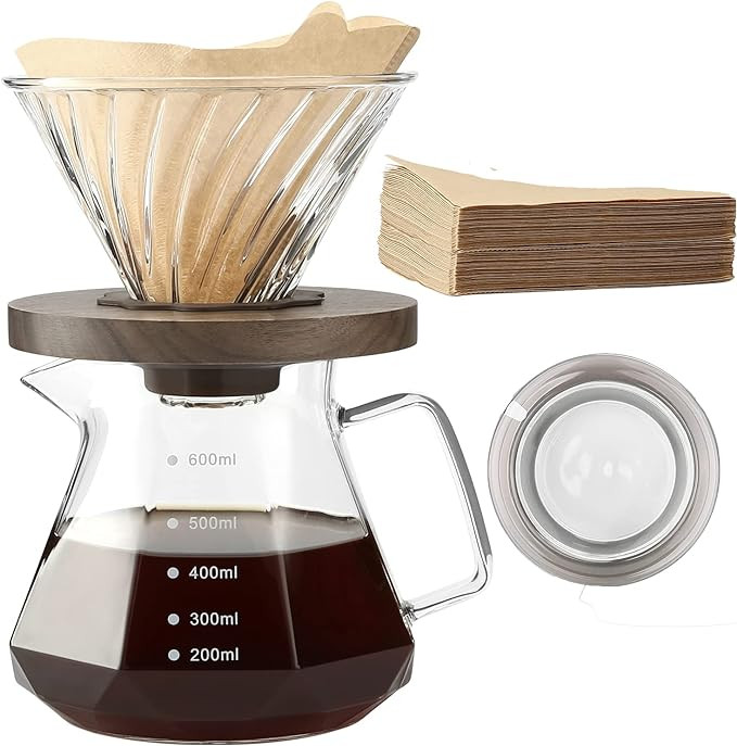 Pour Over Coffee Maker, 20 oz Borosilicate Glass Carafe with 100 pcs V60 Paper Filter by Gsform, ... | Amazon (US)