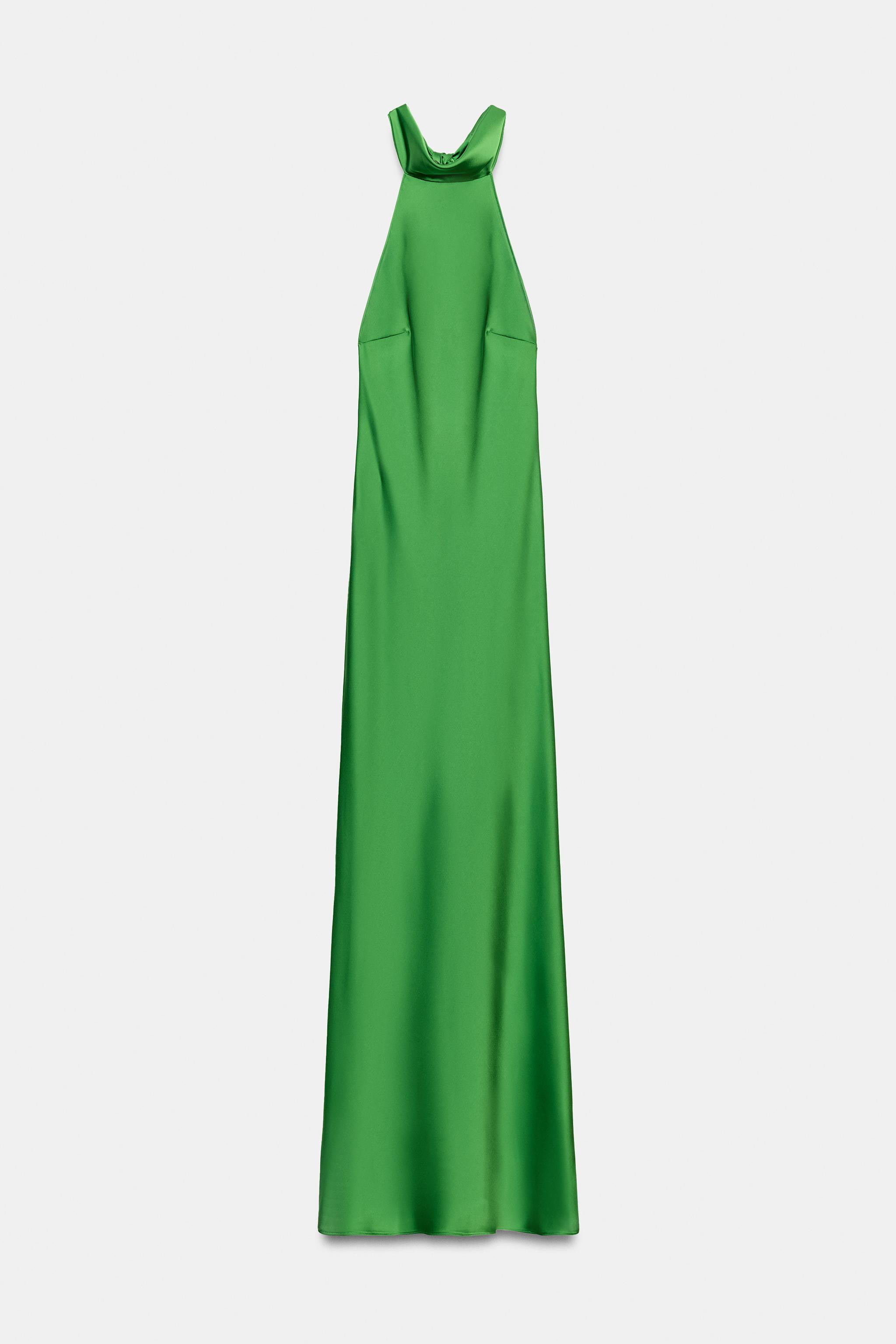 Long dress in satin fabric. Featuring an adjustable high halter neck with tie fastening and an of... | Zara UK
