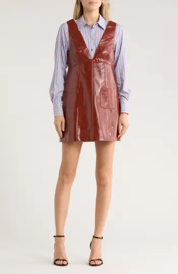 Cinq à Sept Tade Faux Leather Pinafore Shirtdress in Smoked Paprika/Iris Storm at Nordstrom Rack, Size 0 | Nordstrom Rack
