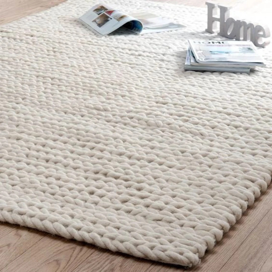 The Indoor Store - Hand Knitted Chunky Wool Area Rug, Ivory/Off White, Runner | Etsy (US)