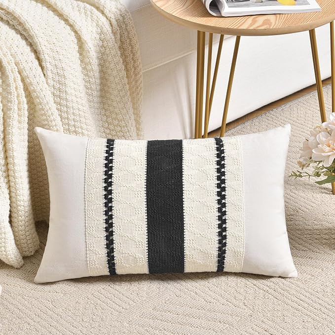 Fancy Homi Set of 1 Boho Black Lumbar Decorative Throw Pillow Cover 12x20 Inch for Couch Bed Sofa... | Amazon (US)