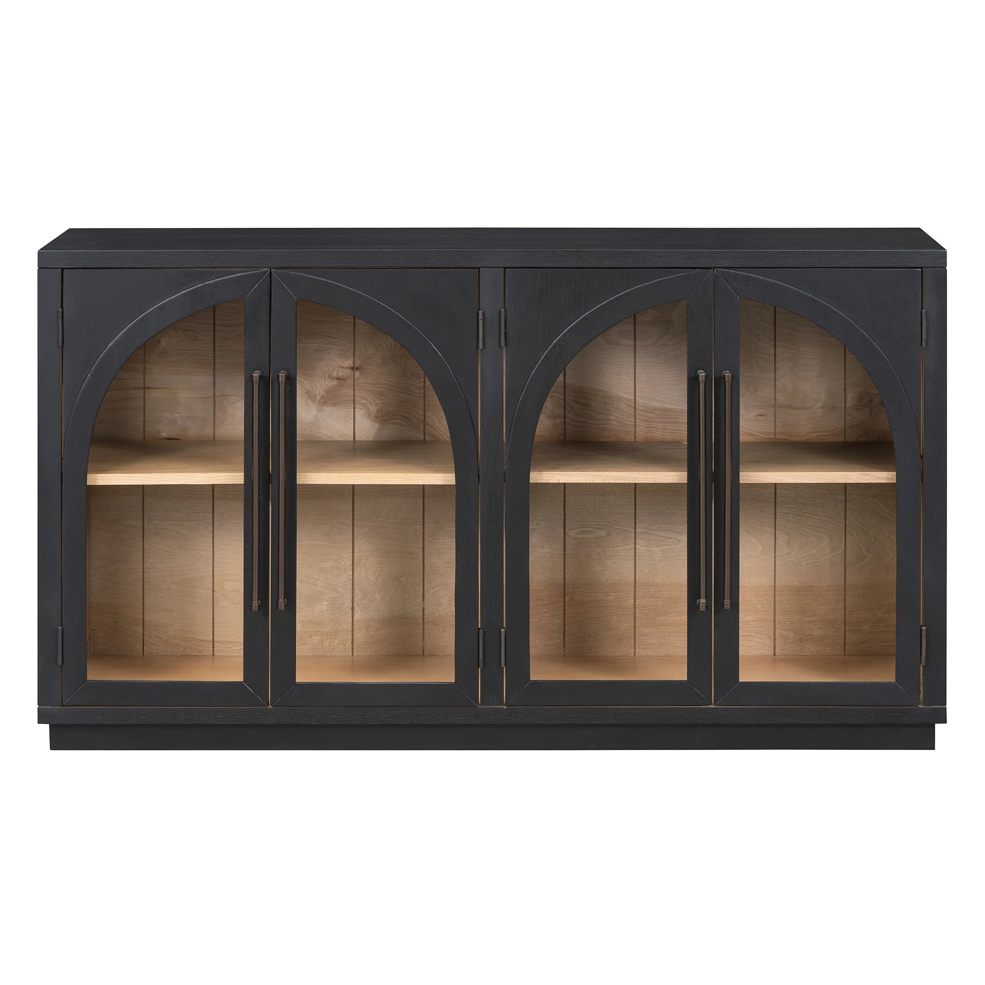 Large Retro 4-Door Sideboard Buffet with Glass Doors & Arched Design, Black Finish | Wayfair North America
