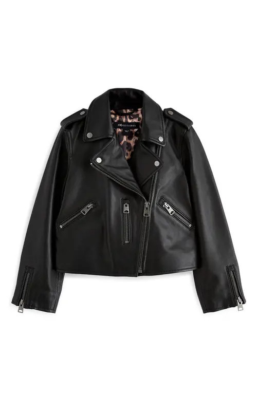 smALLSAINTS by ALLSAINTS Kids' Leather Moto Jacket in Black at Nordstrom, Size 11-12Y | Nordstrom