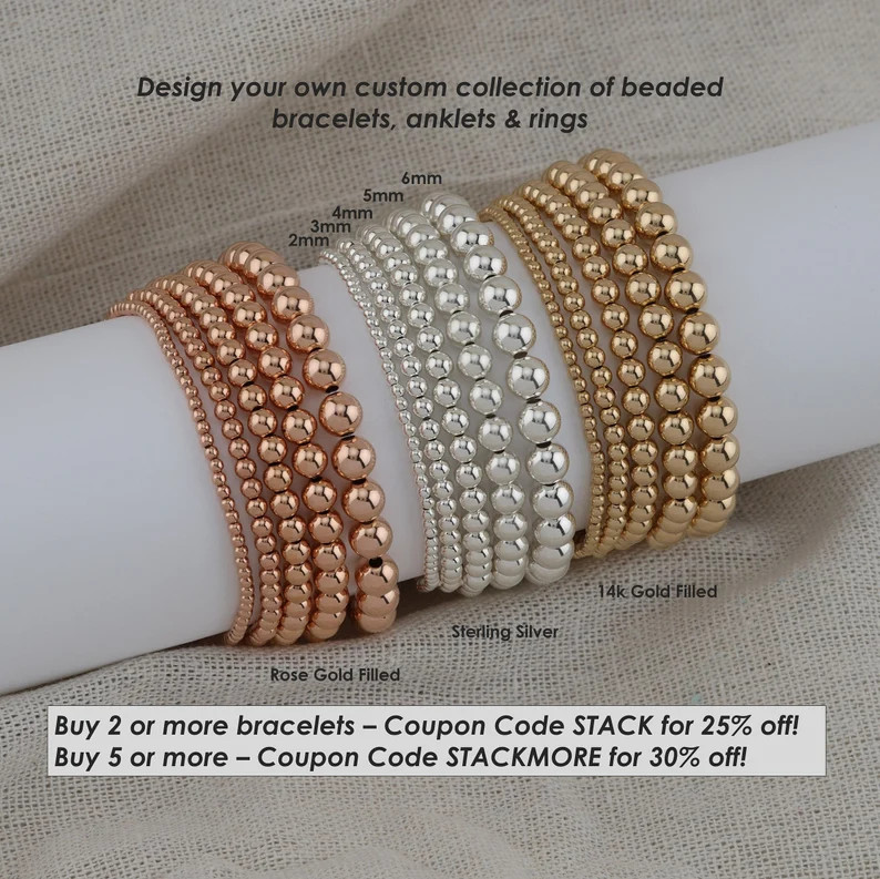 Gold Beaded Bracelets Gold Filled Round Ball Bracelet Stack - Etsy | Etsy (US)