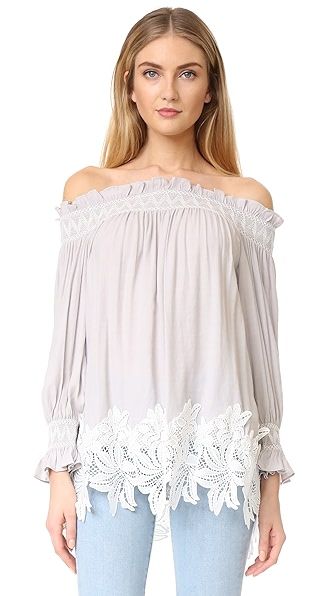 ENGLISH FACTORY Off Shoulder Smock Top with Lace | Shopbop
