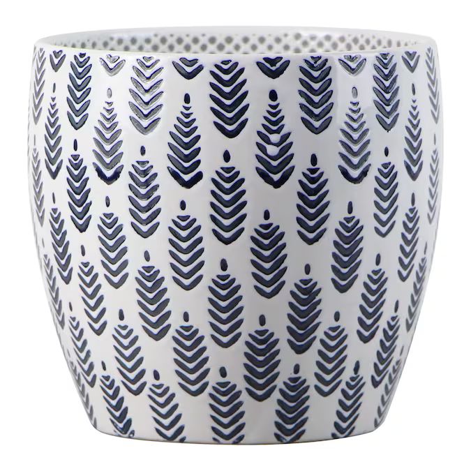 allen + roth 2.22-Quart White and Navy Ceramic Planter with Drainage Holes | Lowe's