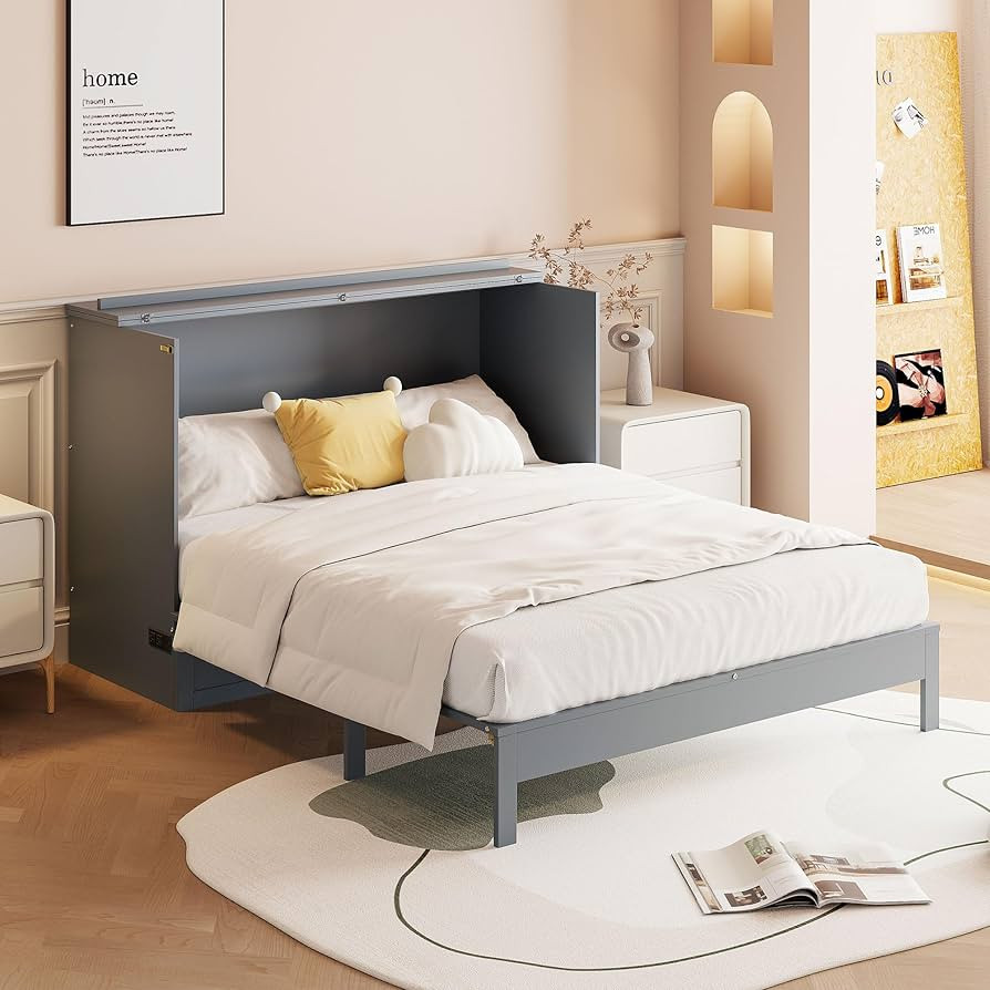 Merax Full Size Murphy Bed Cabinet with Charging Station and Large Storage Drawer, Foldable Pull ... | Amazon (US)