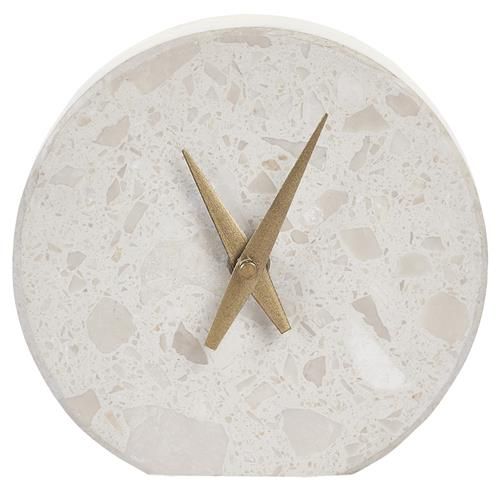 Dorrian Modern Classic Cream Marble Antique Brass Iron Table Clock | Kathy Kuo Home