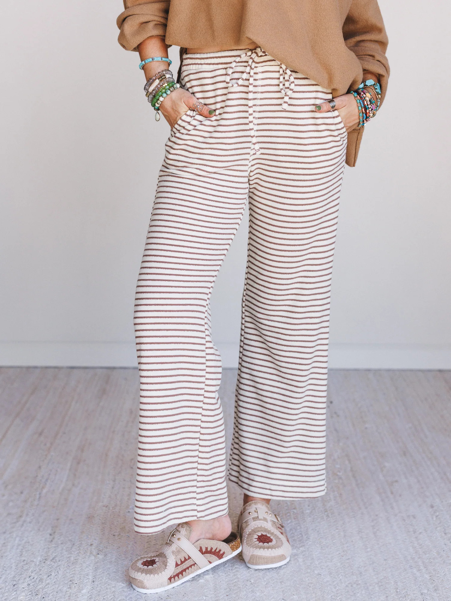 Smooth Sailing Striped Pants - Brown | Three Bird Nest