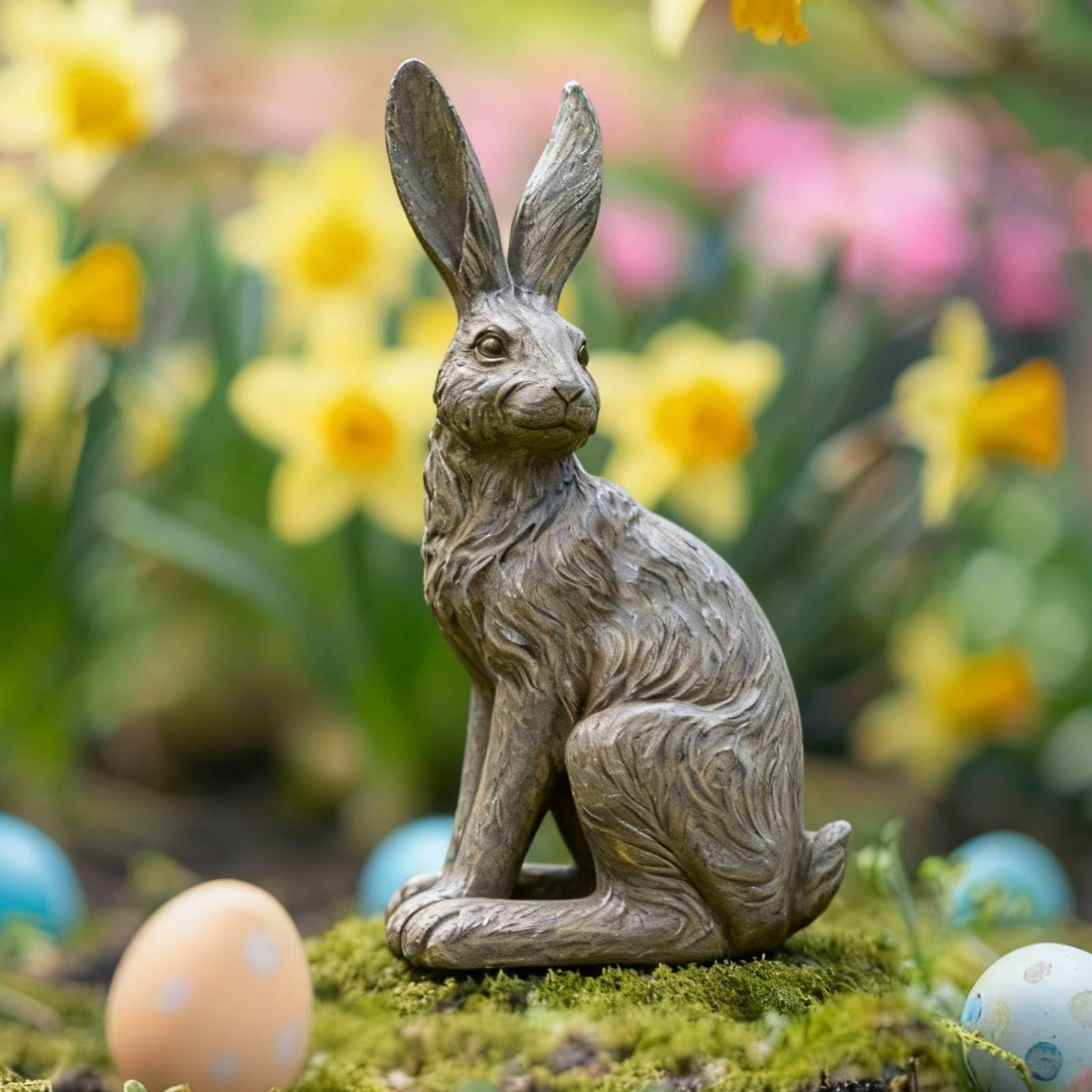 DiliComing Outdoor Rabbit Garden Statue - 12 Inch Large Easter Bunny Decor Grey Resin Animal Scul... | Amazon (US)